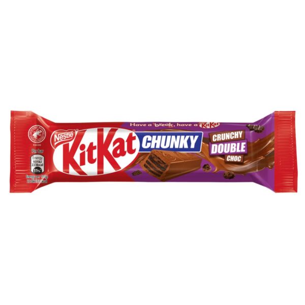 Kit Kat Chunky Crunchy Double Choc, Keks gefüllt mit Milchschokolade, Reisgetreide, Kakao und überzogen mit Milchschokolade, 42 g